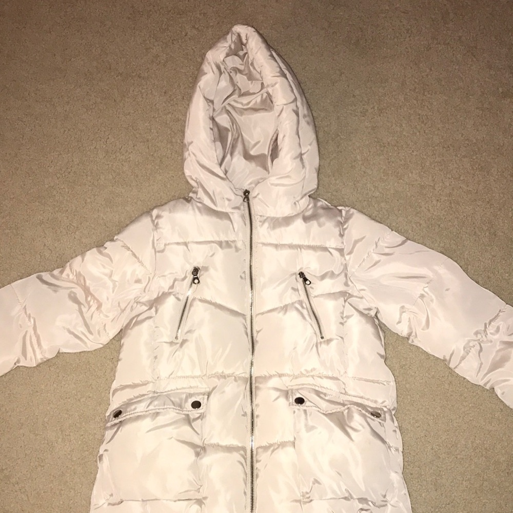 Kids White Puffer Coat with Hood - Brand Not Visible
